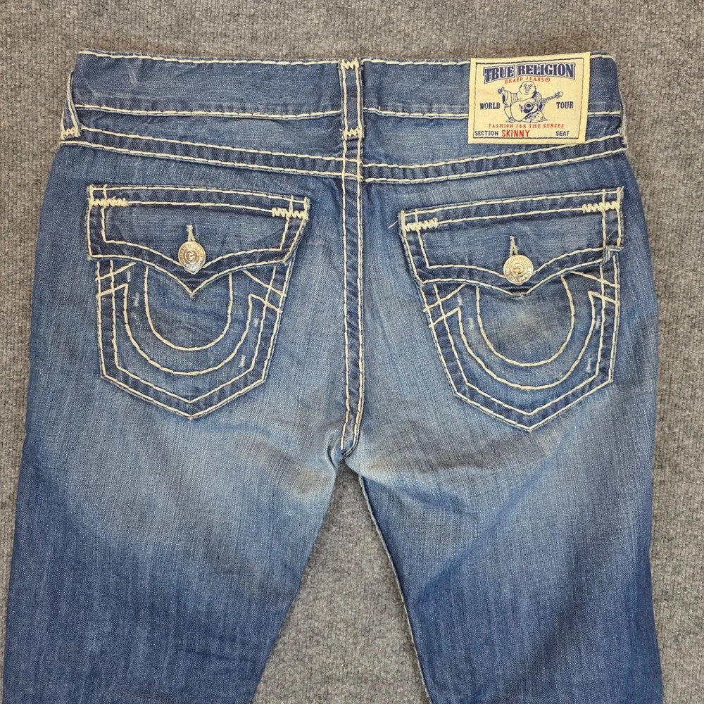 True Religion Jeans Men 36 X 32 Blue Skinny W/Flap Super T Big Stitch Casual